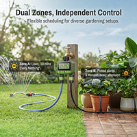 Temporizador de Riego Digital Inteligente para Jardín con 2 Salidas, Pantalla LCD de 3 Pulgadas, 3 Programas Independientes, Retraso por Lluvia, Bloqueo Infantil, IP55, a Batería