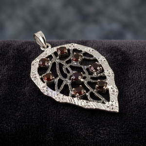 Art Palace Silver Plated Leaf Pendant With <b>Garnet</b> Stones Vintage Themed Charm Unisex Fashion Jewelry - Product Image 2