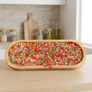 Confettis fantaisistes arrose plateau de service en bois festif pièce décorative unique idéale pour les fêtes divertissantes - Product Image 1