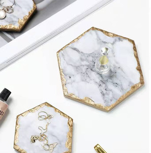 Hot Sale High Quality Hexagon White <strong>Marble</strong> <strong>Coaster</strong> with Gold Rim - Product Image 1
