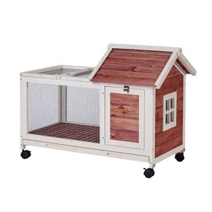 Vente chaude en plein air petit bois maison pour animaux de compagnie en bois clapier à lapin avec roue - Product Image 2