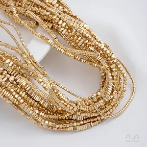 Faceted Cube Golden Plated Hematite Beads Triangular Shaped Irregular Stone Beads For Bracelet Making