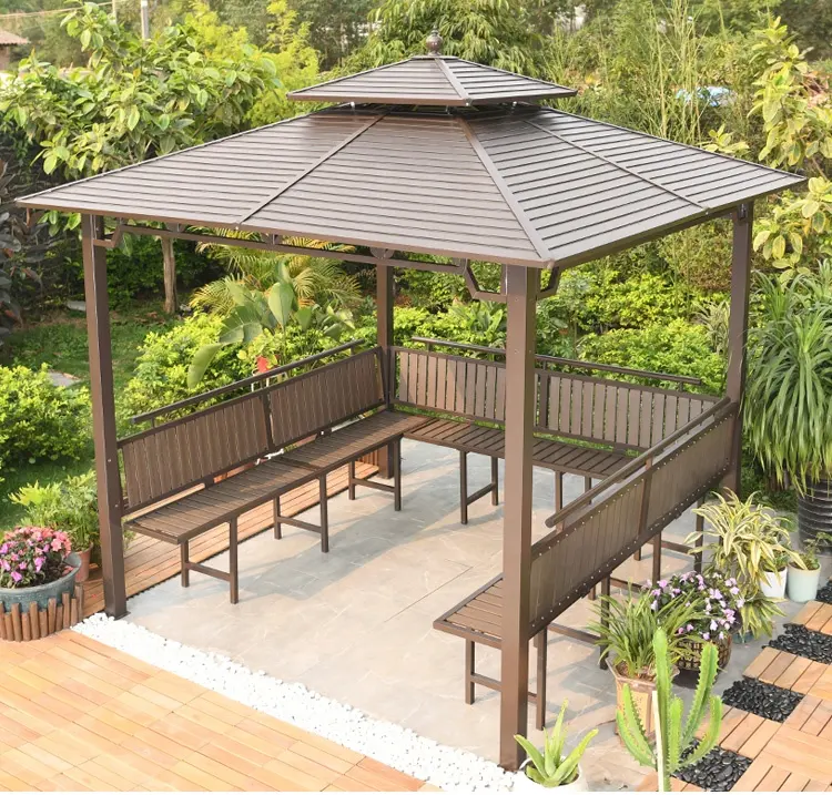 Gazebos thép mạ kẽm siêu cứng 10x10 ft gazebo với lưới bốn mặt để bảo vệ gió và mưa