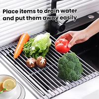 Égouttoir pliable pour évier de cuisine en acier inoxydable, tapis de séchage pour vaisselle, ustensiles, fruits et légumes, organisateur de rangement