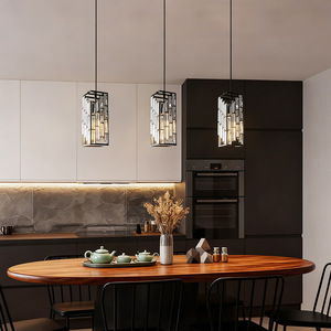 Lámpara colgante de cristal rectangular negra E27 LED con interruptor, fácil instalación para cocina, sala de estar, dormitorio, hotel - Product Image 2