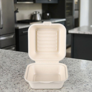 Kotak Makan Sekali Pakai dari Ampas Tebu Bentuk Persegi dengan Tutup, Biodegradable 450ml, untuk Makanan Bawa Pulang, <span class=keywords><strong>Burger</strong></span>, Bento, Kue - Product Image 1