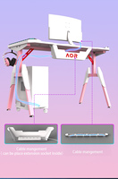 Bureau de jeu pour ordinateur en fibre de carbone rose métallique avec éclairage LED RVB, design en forme de T, extensible T1-C pour la maison et le bureau