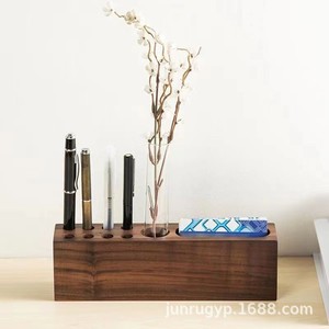 Wooden Pen Holder <b>Square</b> Multi-functional Desk Organizer For Office With Business Card Slot And Flower <b>Vase</b> - Product Image 1