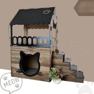 2 Chats Spacieux Deux étages Assemblage Facile Noyer Maison de Chat en Bois pour Petits Chiens, Lapins - Product Image 4