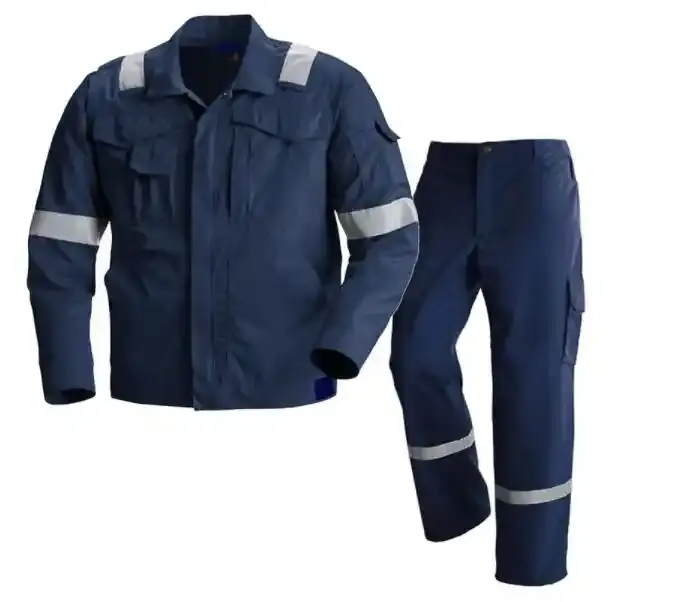 Tute da lavoro a prova di fuoco in cotone 100% 2 pezzi FR giacche e pantaloni Oil Station uomo Logo personalizzato abbigliamento da lavoro ignifugo di sicurezza