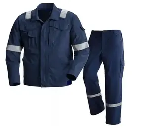Roupas de trabalho 100% algodão à prova de fogo, jaquetas e calças FR de 2 peças, casaco de trabalho resistente a chamas para homens, com logotipo personalizado, para posto de gasolina de óleo