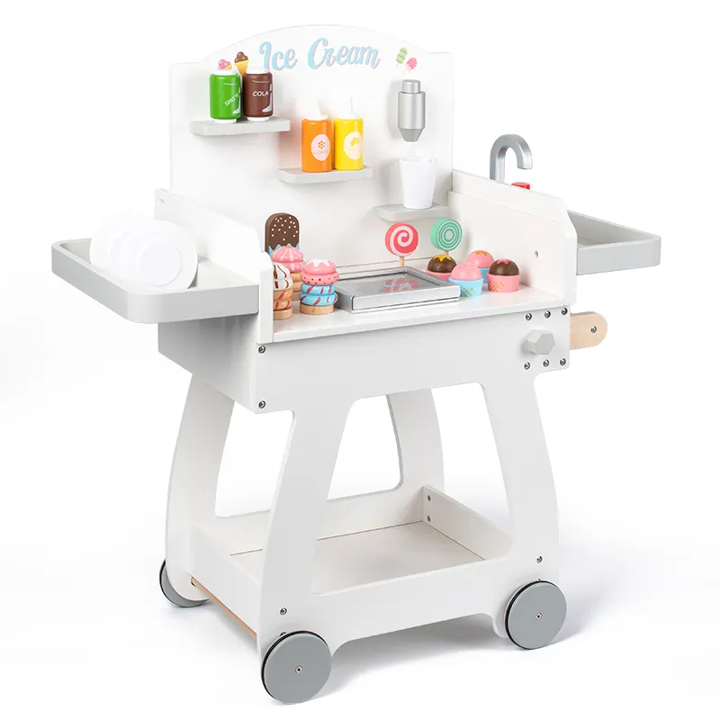 Maison de desserts Popsicle pour enfants Simulation chariot de vente en bois étal de vente famille chariot de crème glacée jouets pour enfants