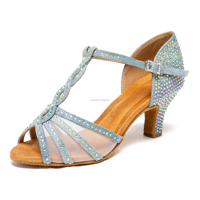 Chaussures de danse latine/salsa LUOQIAO L672 en denim bleu avec strass brillants, professionnelles, à semelle souple et respirantes