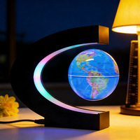 Globe terrestre flottant antigravité en forme de C, lampe de bureau à suspension magnétique avec lumière LED et prise