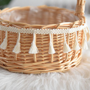 Handmade Woven Rattan Flower <b>Basket</b> 20cm Round Decorative For Home Hotel Gift - Product Image 2