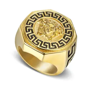 Anillos de acero inoxidable chapados en oro para hombre, joyería personalizada, estilo hip-hop europeo y americano, mitología griega antigua, Medusa, vintage