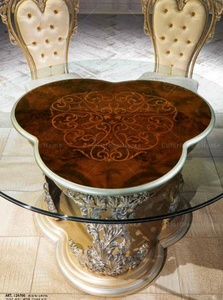 French Restaurant Furniture Luxury Hand Carved Glass <strong>Round</strong> <strong>Dining</strong> <strong>Table</strong> <strong>4</strong> or 6 Chairs <strong>Set</strong> - Product Image 2