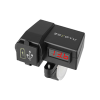 Pengisi Daya USB Sepeda Motor 12V 24V Port Ganda 36W Pengisian Cepat, Dudukan Cermin Stang dengan Voltmeter LED untuk Ponsel Sepeda Motor