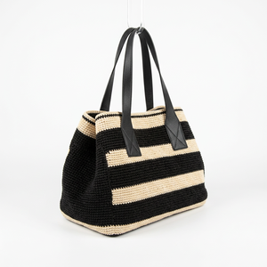 Bolso de hombro a rayas de ganchillo para mujer, dos asas, estilo bohemio, parte superior abierta, uso diario, para todas las estaciones - Product Image 3