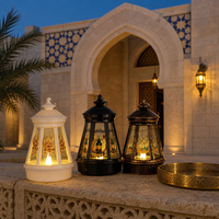 Lanterne LED colorée du Ramadan avec calligraphie arabe et motif de mosquée pour la décoration intérieure et extérieure musulmane de l'Aïd