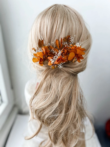 Épingles à cheveux en fleurs séchées de couleur terre cuite rouille pour mariage, accessoires de mariage d'automne, style bohème, orange brûlé, accessoire de cheveux de mariée, pinces à cheveux florales - Product Image 5