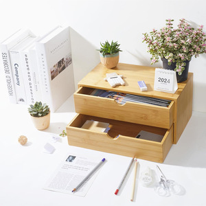 Bamboo Desktop <b>Storage</b> <b>Box</b> With <b>Drawers</b> 18L Office Organizer For Home And Office Use - Product Image 3