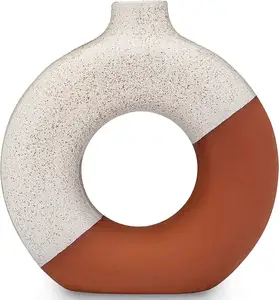 Nordic Porselein Cirkel Vazen Witte Terracotta & Keramische Donut Vazen Voor Pampas Gras Geometrische Vaas