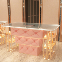 Meubles de salon de manucure de luxe modernes à usage commercial, table et chaise de manucure, collecteur de poussière, étagère à vernis à ongles, fonction de nettoyage facile, MDF