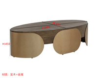 Table basse en bois massif de qualité supérieure avec plateau ovale en bois foncé et support circulaire en laiton pour salon Décoration moderne de luxe