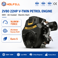 Moteur à essence Power Beast 22HP V Twin 2V80 à arbre horizontal OHV refroidi par air, démarrage électrique, 739CC, 3600 tr/min, 1 an de garantie pour utilisation en bateau