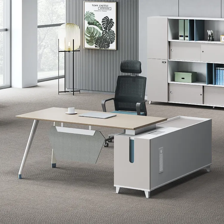 Mobiliário de escritório moderno, mesa executiva de madeira em formato de l mfc gerente de computador escritório