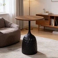 Table d'appoint de canapé en MDF avec base en fer martelé, table d'appoint compacte, style médiéval, mobile, pour balcon, maison, hôtel