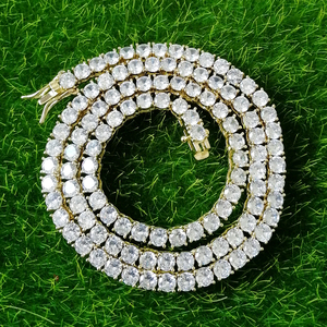 BC019 Collana Tennis a 1 Fila in Ottone con Zirconi da 4mm, Gioielli Hip Hop Bling, Collana Tennis Iced Out in Oro e Argento con Zirconi Cubici - Product Image 3