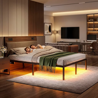 Meilleure Vente - Cadre de Lit en Métal avec Support Robuste, Recharge USB, Lumière LED RGB, Design Double Lit, Taille King