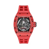 Montre mécanique automatique orange en forme de tonneau en fibre de carbone Apollo cadran creux de luxe montre pour hommes
