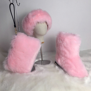 Wholesale high quality women fall winter red white fur set boots and purse headbands - Product Image 5