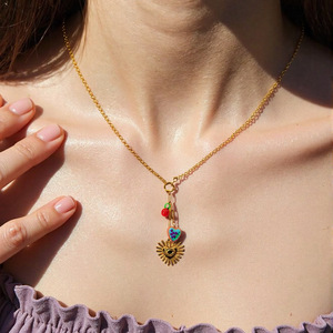 สร้อยคอสแตนเลส จี้รูปหัวใจและดวงอาทิตย์ ดีไซน์ผลไม้สไตล์ชนบท พร้อมสายคล้องคอ ของขวัญเครื่องประดับ - Product Image 5