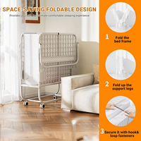 Lit d'appoint pliant en acier soudé de luxe avec roulettes et poches de rangement, matelas inclus, idéal pour hôtel, bureau, dortoir - Vente en gros