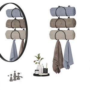 Porte-serviettes mural en fer, 3 barres, noir, minimaliste, fixe, pour serviettes de bain - Product Image 4