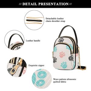 <b>Large</b> Capacity 3-Pocket Ultrasonic Quilted Nylon Crossbody, Colorful Animal Paw Print Sling Bag with Leather Handle - Product Image 5