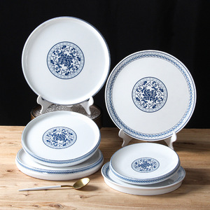 Xiangyuan <b>melamine</b> imitation porcelain tableware <b>plates</b>, hot pot restaurant blue and white round <b>plates</b>, restaurant and hotel - Product Image 2