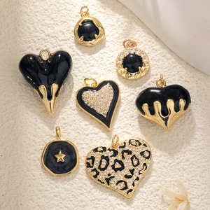 Premium Black Love Collar Zircon Drop Oil Leopard <span class=keywords><strong>Print</strong></span> Peach Heart Colgante Black Agate Irregular - Product Image 1