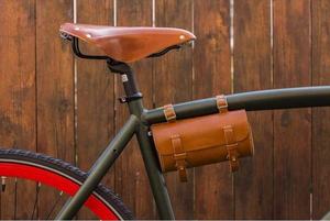 Bolsa de <span class=keywords><strong>bicicleta</strong></span> de cuero unisex, bolsa trasera para asiento de sillín con herramienta de almacenamiento para manillar, bolsa delantera para <span class=keywords><strong>bicicleta</strong></span> para ciclismo - Product Image 2