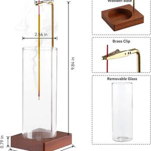 Porta Incenso Anti-Cenere per Bastoncini con Raccoglitore di Cenere in Vetro Rimovibile, Porta Incenso Capovolto con Base in Legno Naturale Marrone - Product Image 2