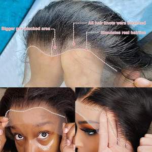 30英寸无胶高清蕾丝前假发，带时尚亮点13X6天然黑色人头马头发合成纤维宽松深波浪 - Product Image 5