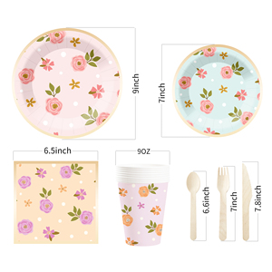 DAMAI Floral Party Supplies Flower <b>Plates</b> and Cups Napkins Sets Baby <b>Shower</b> for Flower Bridal <b>Shower</b> Tea Party Serve 8 Guests - Product Image 5