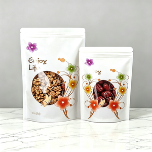 Bolsa de Embalaje para Alimentos con Cierre de Cremallera y Ventana Transparente, Diseño Floral Colorido, para Almacenamiento de Alimentos Secos, Nueces, Dátil, Melón, Blanco - Product Image 3