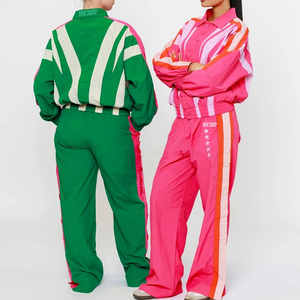 OEM Factory Custom Zipper Nylon Jacket and Nylon Track <b>Pants</b> Two Piece Set Jogging <b>Suit</b> Patchwork Windbreaker Tracksuit <b>Women</b> - Product Image 1