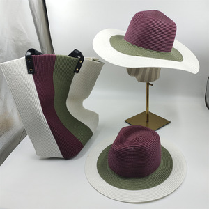 <span class=keywords><strong>New</strong></span> stripped thiết kế giấy rơm Sun <span class=keywords><strong>hat</strong></span> cho mùa hè mũ rơm Túi thiết lập ngoài trời sunhat Phụ Nữ Fedora mềm bãi biển <span class=keywords><strong>hat</strong></span> - Product Image 2