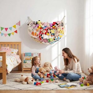Organisateur de jouets en macramé pour animaux en peluche, 100x70cm, à fixer au mur, pour le rangement des peluches dans le salon, couleur crème - Product Image 2
